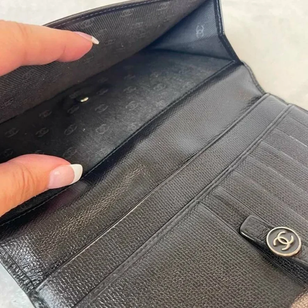 Chanel Coco Button Caviar Leather Snap Wallet on a Chain